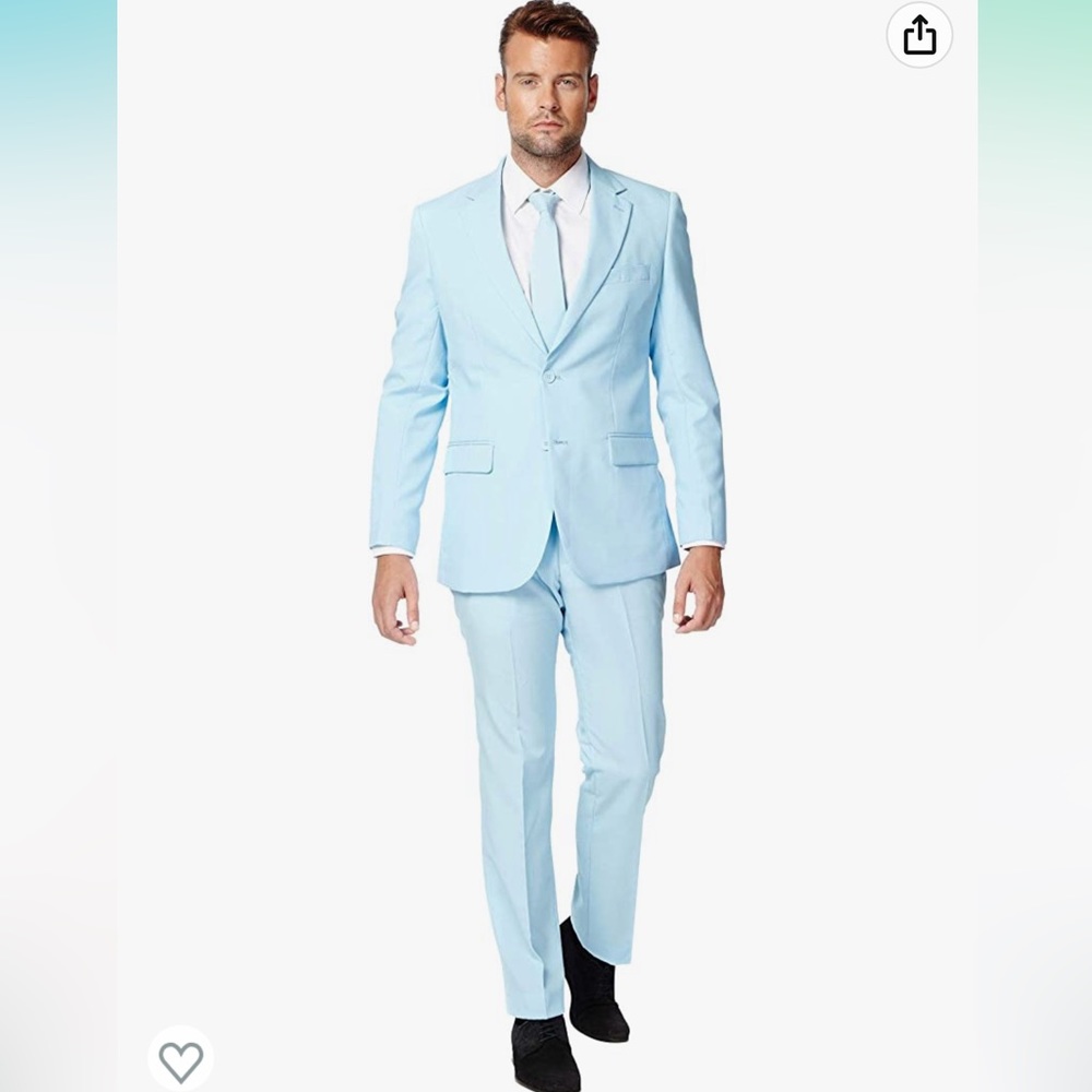 Men’s Cool Blue Suit and Tie, Size 40
